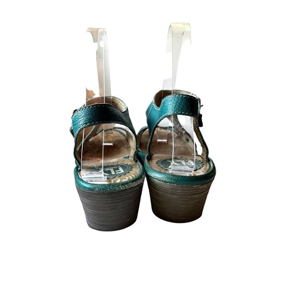 Fly London Green Leather Slingback Wedge Sandals Size 36 (US 5–5.5) - Picture 6 of 10